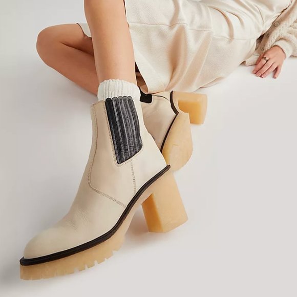 White Leather Free People James Chelsea Heeled Boots in Bone - Picture 3 of 17